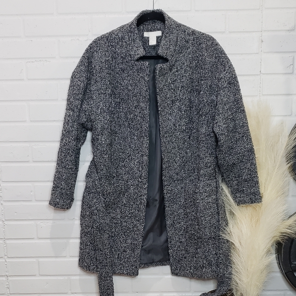 H&M Wool Blend Black and Grey Tie Waist Coat size 6 or Medium